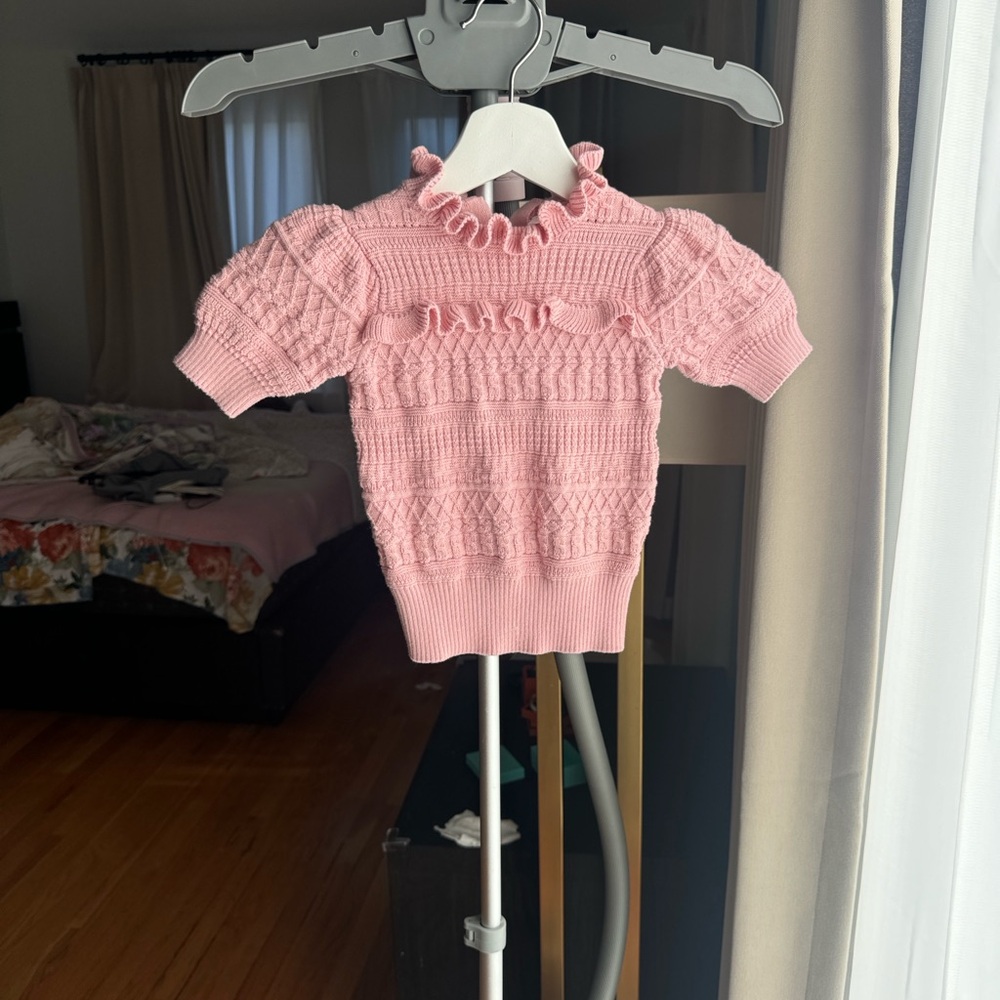 Janie and Jack Pink Knit Sweater with Ruffles